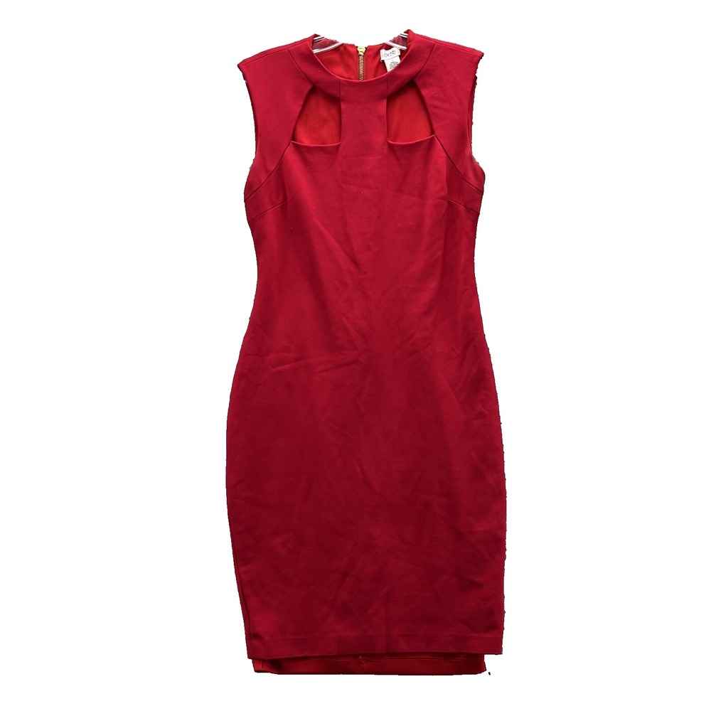 Cache Short Fitted Dress Women 4 Red Cut Out Neck Cocktail 90's Going Out Dinner